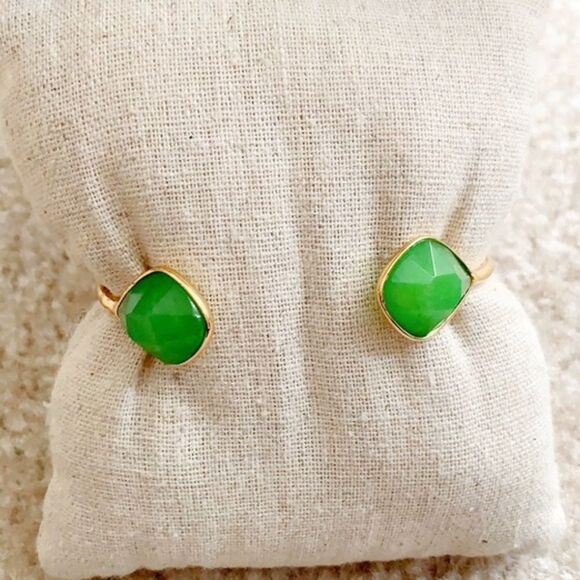 Stella & Dot Green Serenity Stone Cuff Bracelet Gold Tone Adjustable - Picture 6 of 9